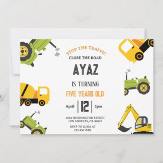 Construction Dump Truck Party Pojke Födelsedag Inbjudningar