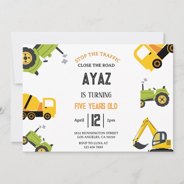 Construction Dump Truck Party Pojke Födelsedag  Inbjudningar (Framsida)