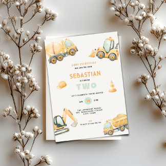 Construction Dump Truck Theme 2nd Birthday Inbjudningar