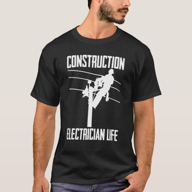 Construction Electrician Life Work Byggande Elec T Shirt (Framsida)