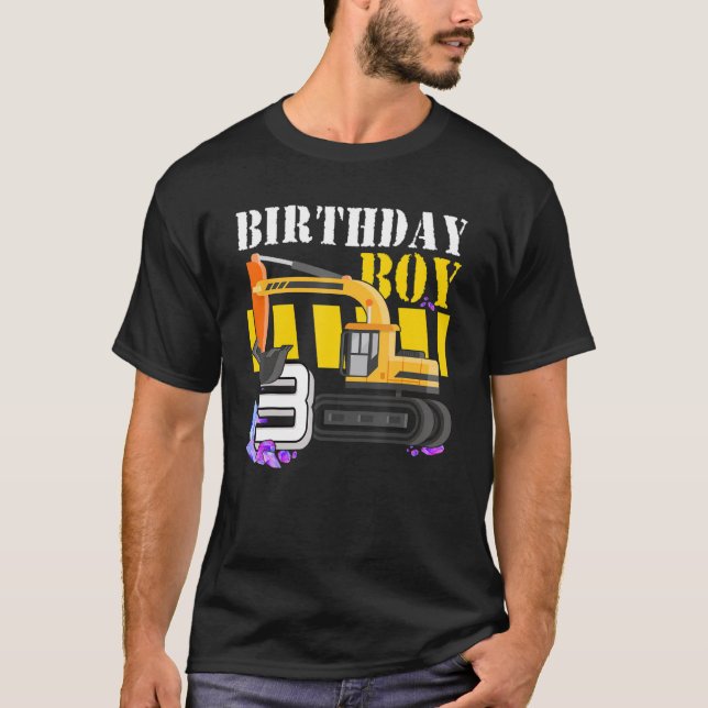 Construction Excavator 3rd Birthday Boy 3 Years Ol T Shirt (Framsida)