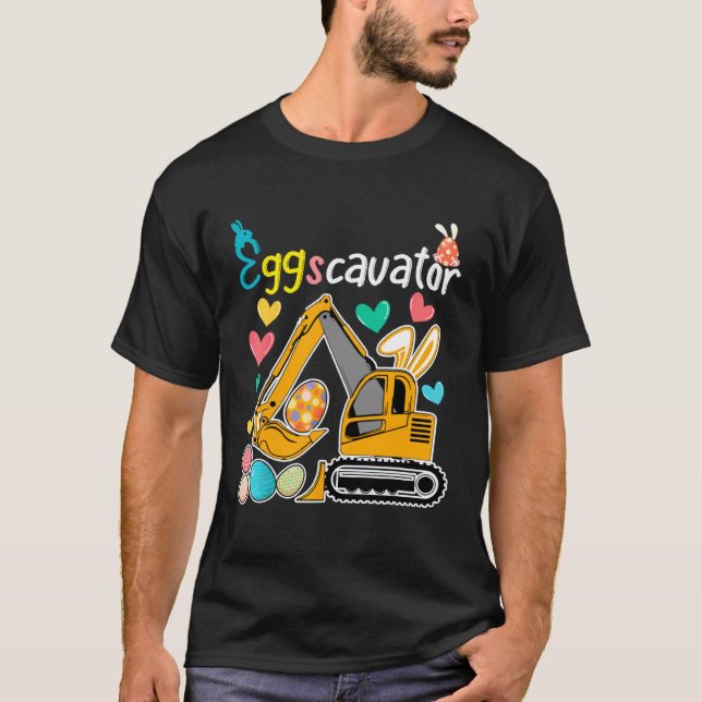 Construction Excavator Easter Day Egg Hunt for Boy T Shirt (Framsida)