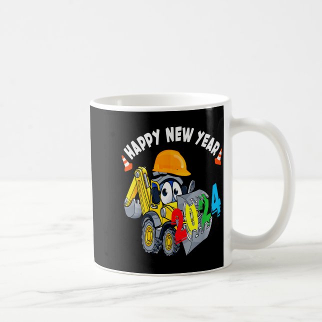 Construction Excavator Happy New Year 2024 For Boy Kaffemugg (Höger)
