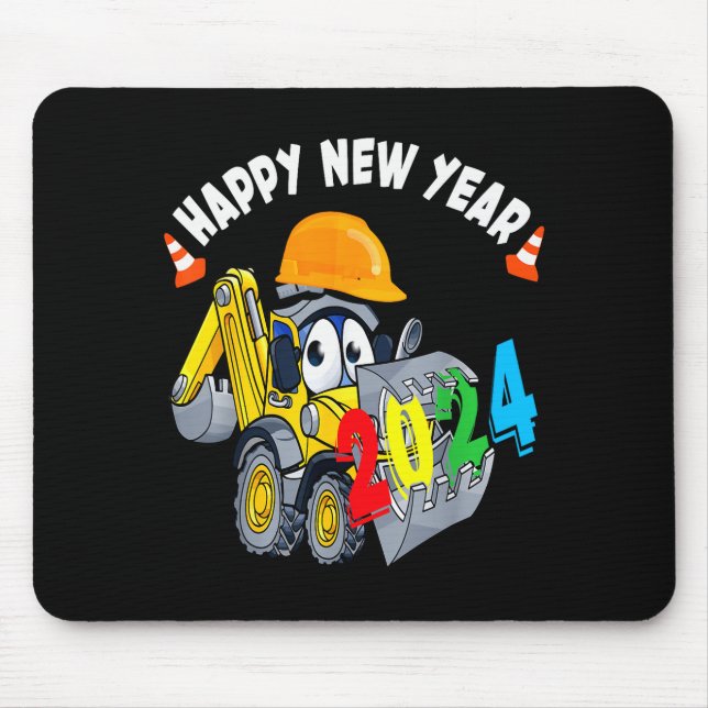 Construction Excavator Happy New Year 2024 For Boy Musmatta (Framsidan)