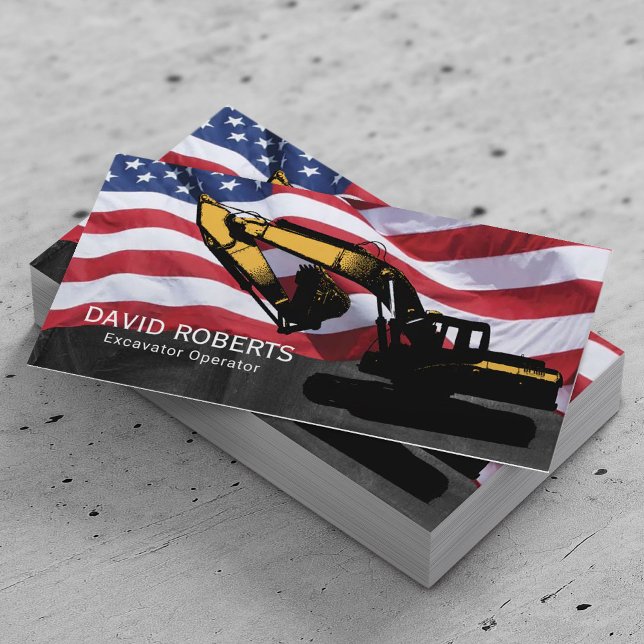 Construction Excavator Plant Operator Patriotic Visitkort (Skapare uppladdad)