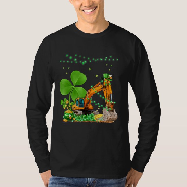 Construction Excavator St Patricks Day Boys Girls  T Shirt (Framsida)