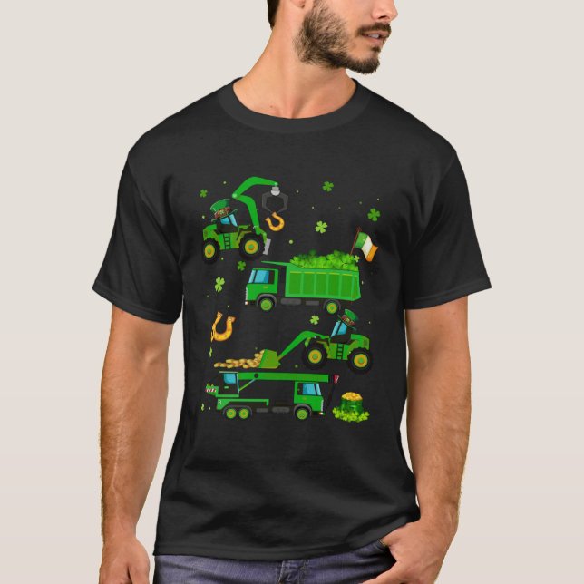 Construction Excavator St Patricks Day Boys Girls  T Shirt (Framsida)