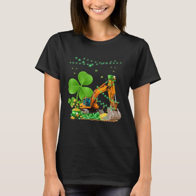Construction Excavator St Patricks Day Boys Girls  T Shirt (Framsida)