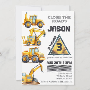 Construction Fordon Boy Lastbil Birthday Inbjudningar
