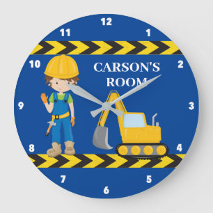 Construction Fordon Boys Anpassningsbar Blue Kids Stor Klocka
