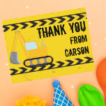 Construction Fordon Boys Birthday Kids Tack Vykort<br><div class="desc">Coola anpassningsbar-vykort för byggandet av fordon Tack för ett barn som kärlek gult bygger fordon i svart och gult. Roligtens grävplan för en liten pojke som kärlek bilar och lastbilar. Anpassa med namn i barn under "svartvitt" och "gult"-band.</div>