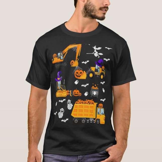 Construction Fordon Halloween Crane Lastbil Pumpki T Shirt (Framsida)
