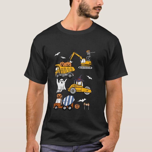 Construction Fordon Halloween Crane Lastbil Pumpki T Shirt (Framsida)
