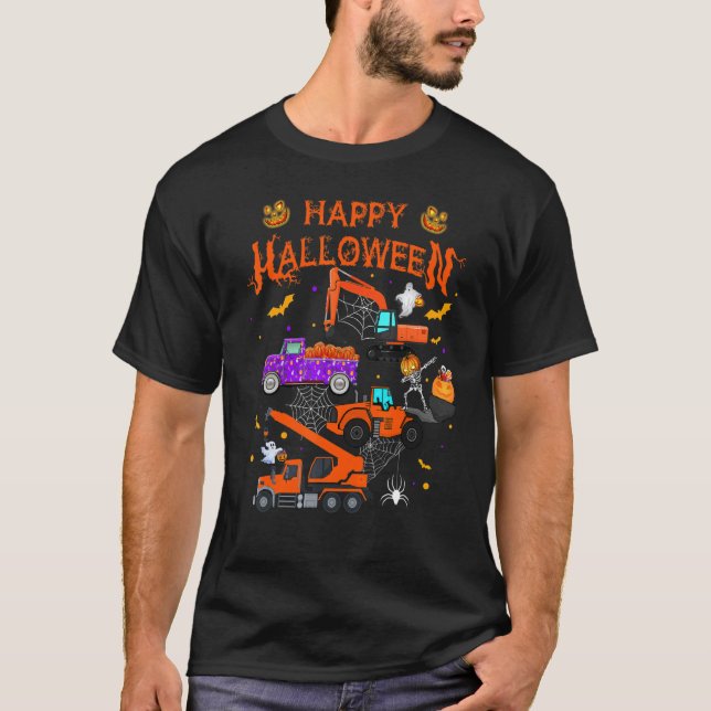 Construction Fordon Halloween Crane Lastbil Pumpki T Shirt (Framsida)