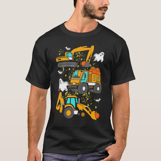 Construction Fordon Halloween Crane Lastbil Pumpki T Shirt (Framsida)