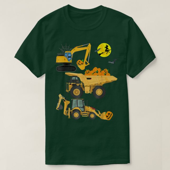Construction Fordon Halloween Crane Lastbil Pumpki T Shirt (Design framsida)