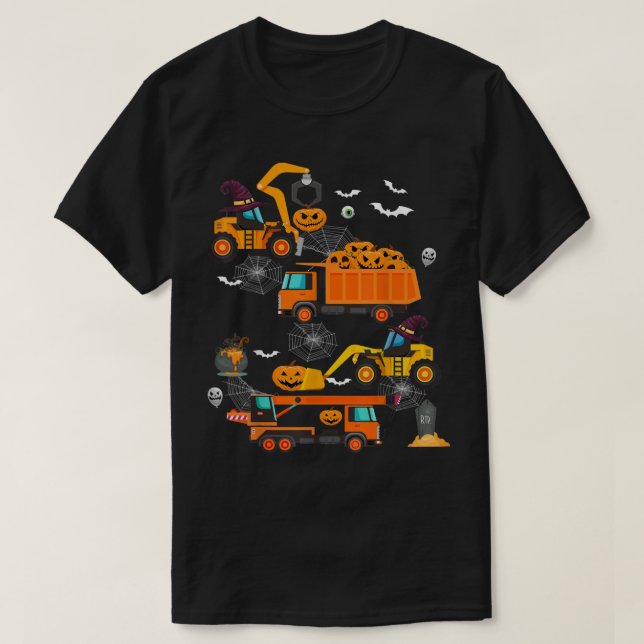 Construction Fordon Halloween Crane Lastbil Pumpki T Shirt (Design framsida)
