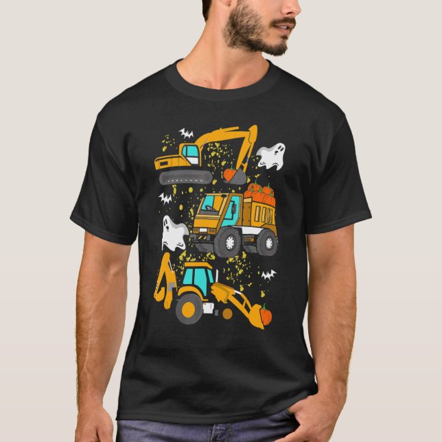 Construction Fordon Halloween Crane Lastbil Pumpki T Shirt (Framsida)