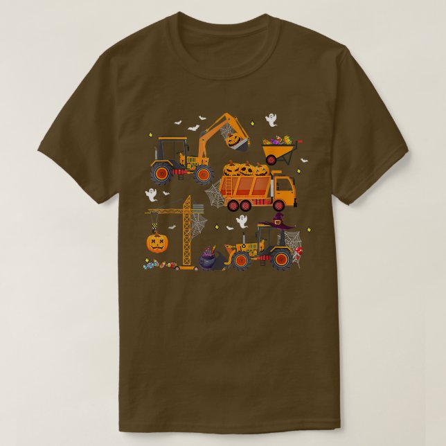 Construction Fordon Halloween Crane Lastbil Pumpki T Shirt (Design framsida)