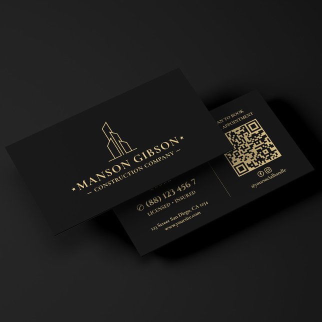 Construction General Contracting Logotyp Svart Mod Visitkort (Construction General Contracting Logo Black Modern Business Card)