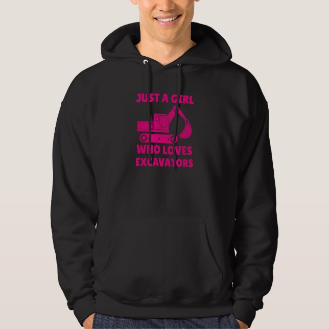 Construction Girl Excavator Truck Building Site He Hoodie (Framsida)