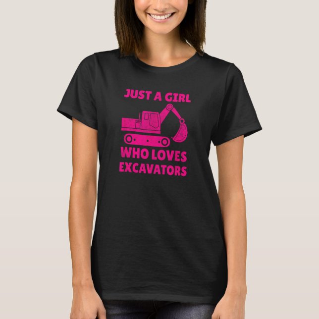 Construction Girl Excavator Truck Building Site He T Shirt (Framsida)