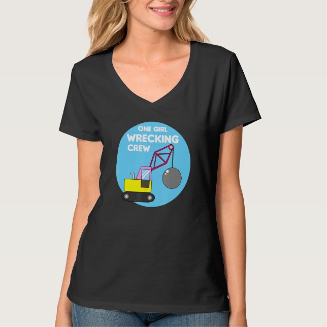 Construction Girl Excavator Truck Building Site T Shirt (Framsida)