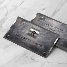 Construction Grunge Steel Monogram Metall Framed Visitkort