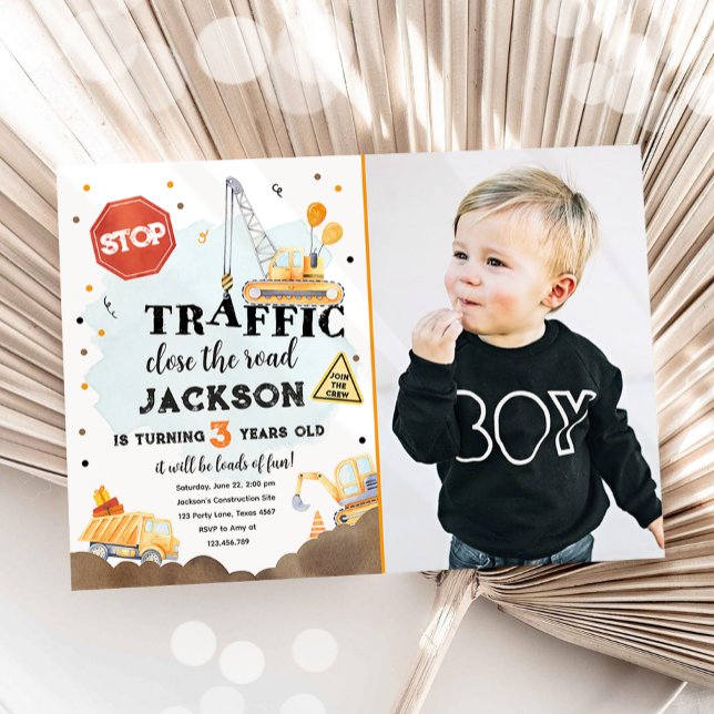 Construction Gult Lastbil Boy Birthday Invita Inbjudningar (Skapare uppladdad)