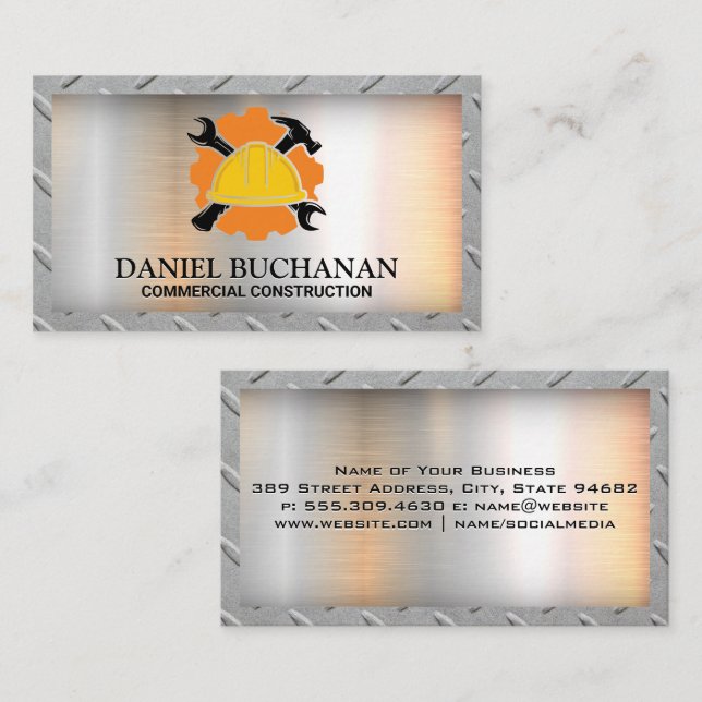 Construction Hard Hat Wrench Hammer Visitkort (Fram/baksida)