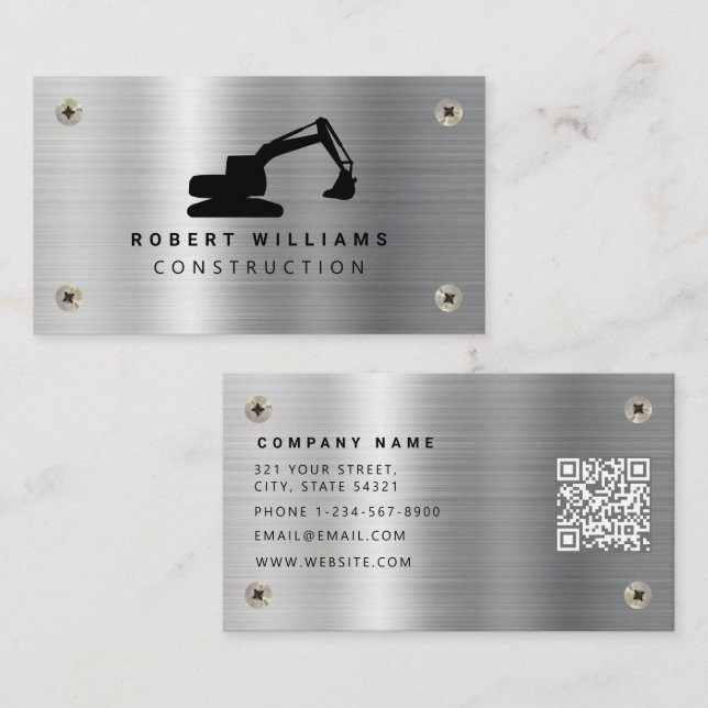 Construction Heavy Equipment Operator Metal Modern Visitkort (Fram/baksida)