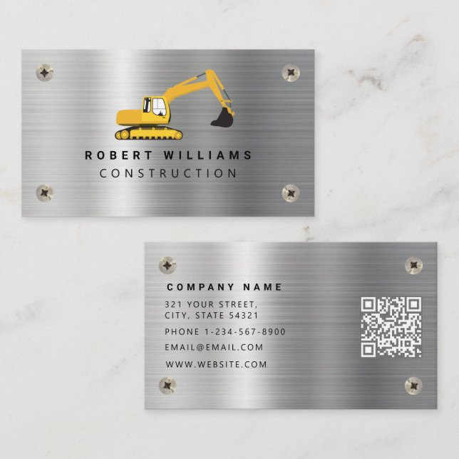 Construction Heavy Equipment Operator Metal Visitkort (Fram/baksida)