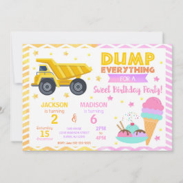 Construction & Ice Cream Joint Birthday Invitation Inbjudningar
