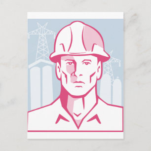 Construction Ingenjör Worker Hardhat Vykort