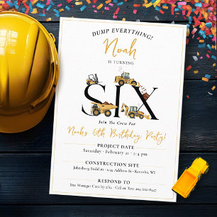 Construction Lastbil 6e Boy Födelsedagsfest Inbjudningar