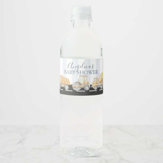 Construction Lastbil Baby Shower Birthday Vatten B Vattenflaskor Etikett (Framsida)