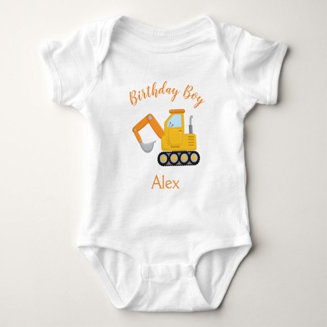 Construction Lastbil Birthday Boy T Shirt (Framsida)