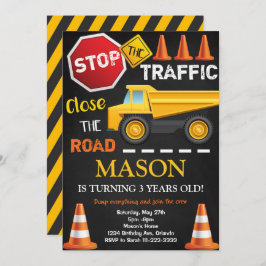 Construction Lastbil Black Birthday Inbjudan