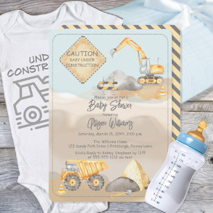 Construction Lastbil Boy Baby Shower Inbjudningar