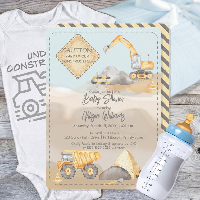 Construction Lastbil Boy Baby Shower Inbjudningar (Construction Dump Truck Boy Baby Shower Invitation)
