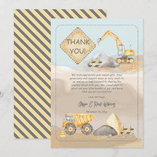 Construction Lastbil Boy Baby Shower Tack Kort