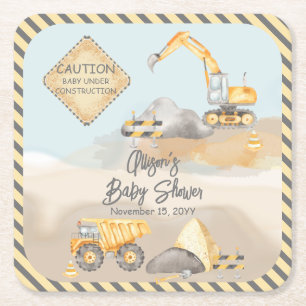 Construction Lastbil Boy Baby Shower Underlägg Papper Kvadrat