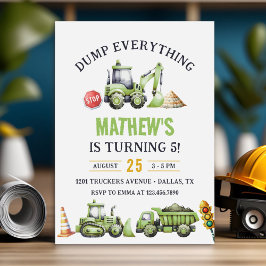 Construction Lastbil Digger 5:e födelsedag Inbjudningar