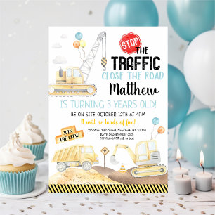 Construction Lastbil Digger Birthday Inbjudningar