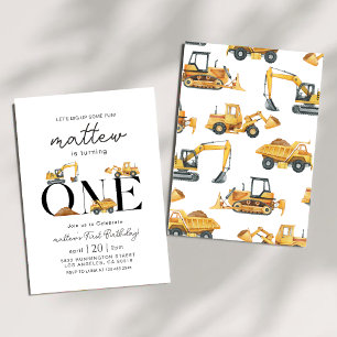 Construction Lastbil Party Boy First Birthday Inbjudningar