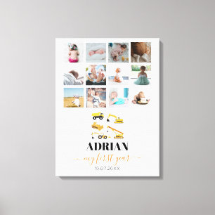 Construction Lastbilar Baby, första årets fotokoll Canvastryck