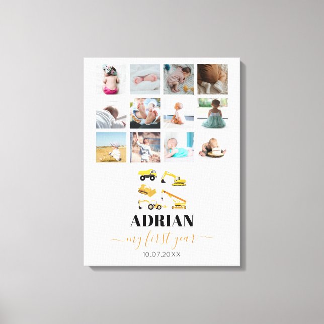 Construction Lastbilar Baby, första årets fotokoll Canvastryck (Framsida)