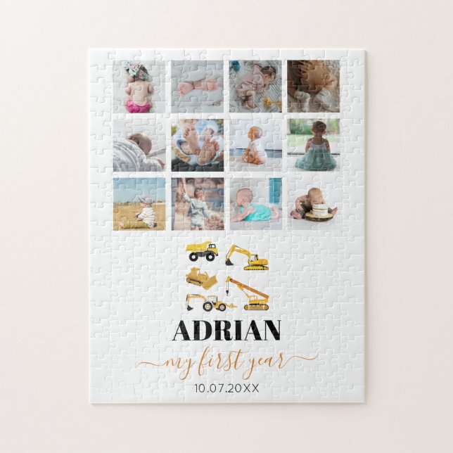 Construction Lastbilar Baby, första årets fotokoll Pussel (Vertikal)