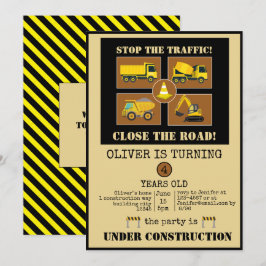 Construction Lastbilar | Boys Thned Födelsedagsfes Inbjudningar