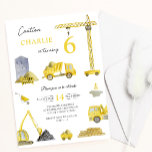 Construction Lastbilar Cranes Fordon Kid Birthday Inbjudningar<br><div class="desc">En kallelse till pojkens födelsedag. Barnen har vattenfärgsformgivning som bygger fordon,  inklusive kranar och lastbilar. Texten lyder: "Varning Ditt barns Namn vrider" med åldersnumret avstängt från en kran.</div>